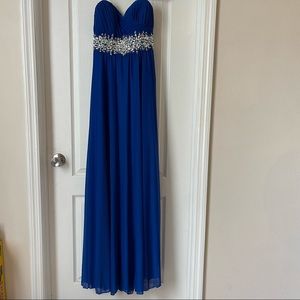 My Michelle strapless chiffon and rhinestone formal dress, blue, 3 sizes avail